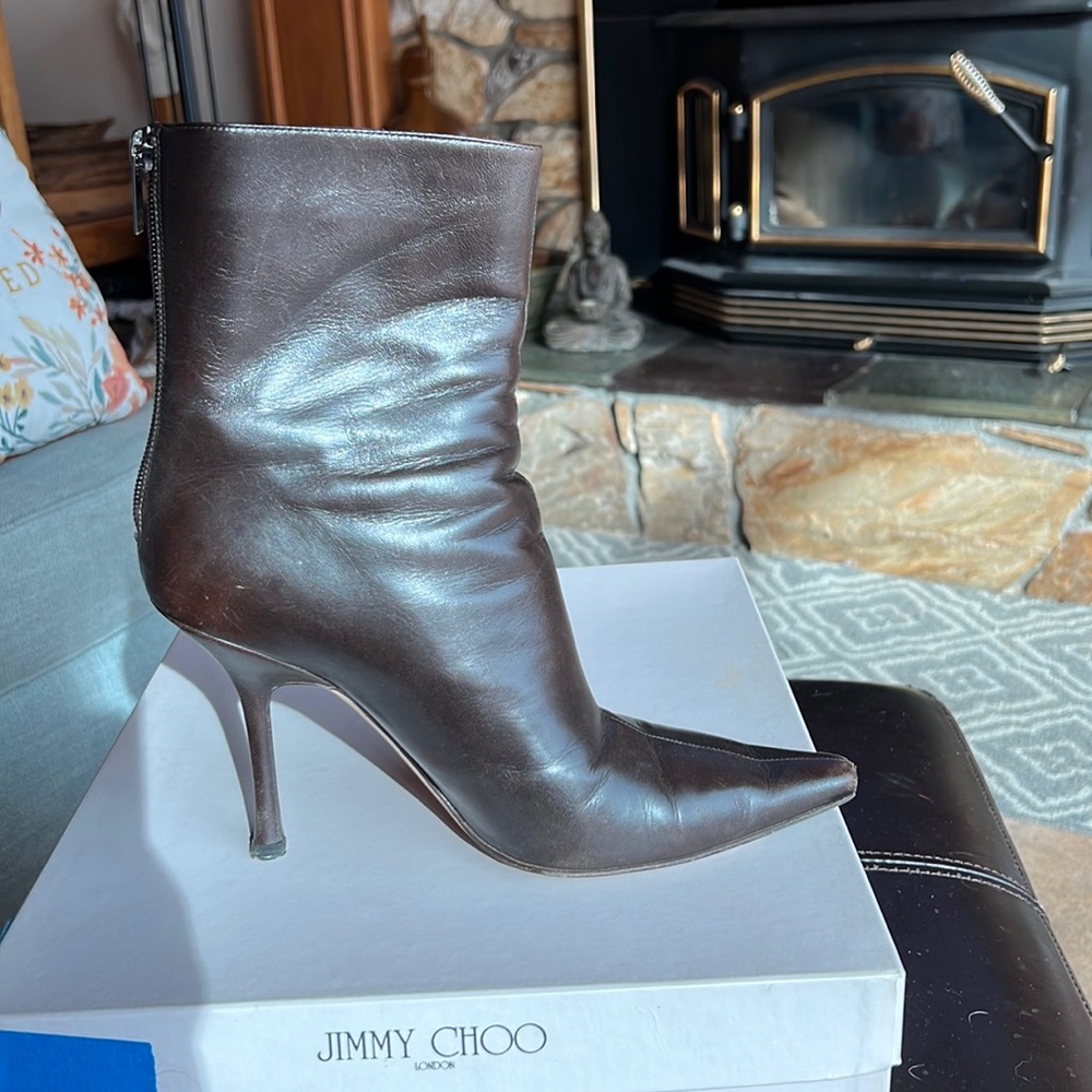 Jimmy Choo high angle boots size 9 brown also have a black pair hardly worn